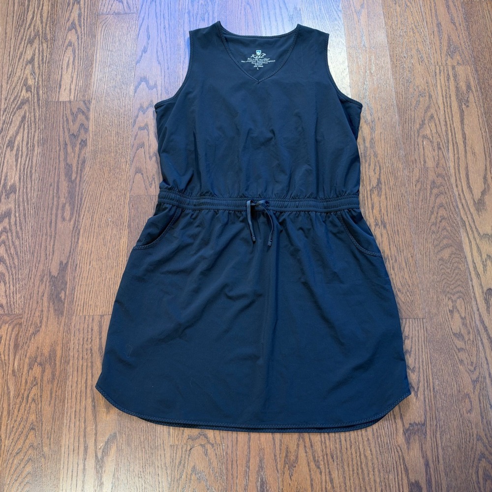 Kuhl Womens Black Sleeveless V-Neck Drawstring Waist Active Travel Dress Large